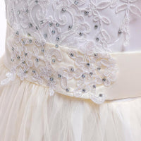 Girls Bow Embroidered Tailed Wedding Dress - PrettyKid