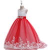 Girls Bow Embroidered Tailed Wedding Dress - PrettyKid