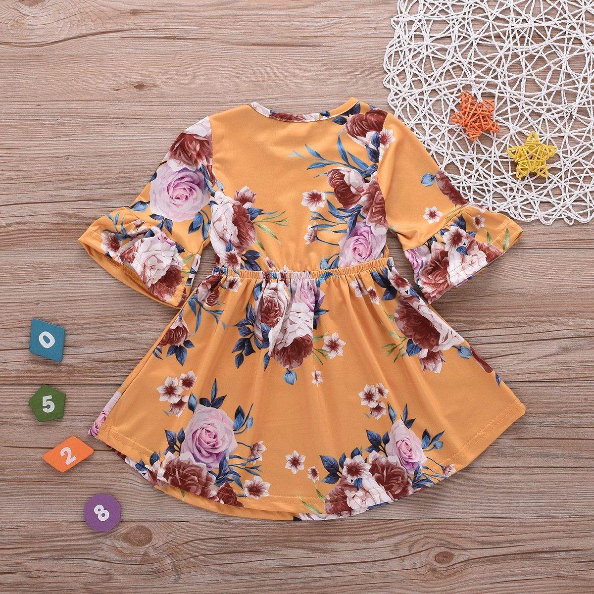 Toddler Girls Flower Allover Flare Sleeve Princess Dress - PrettyKid