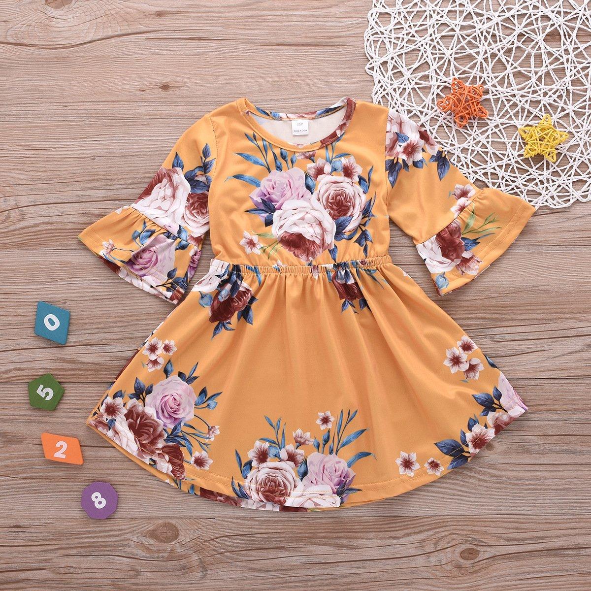 Toddler Girls Flower Allover Flare Sleeve Princess Dress - PrettyKid