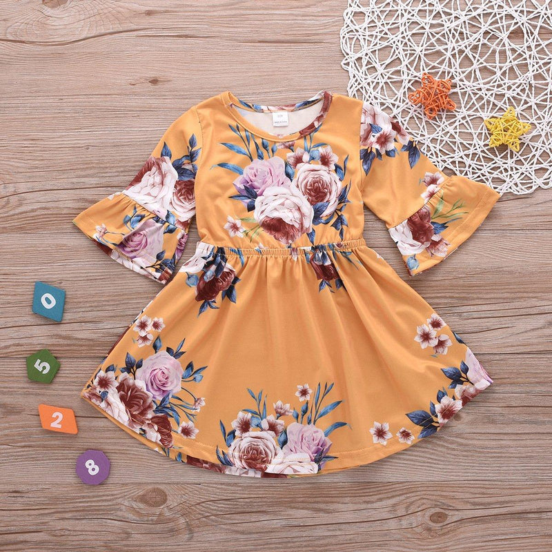 Toddler Girls Flower Allover Flare Sleeve Princess Dress - PrettyKid