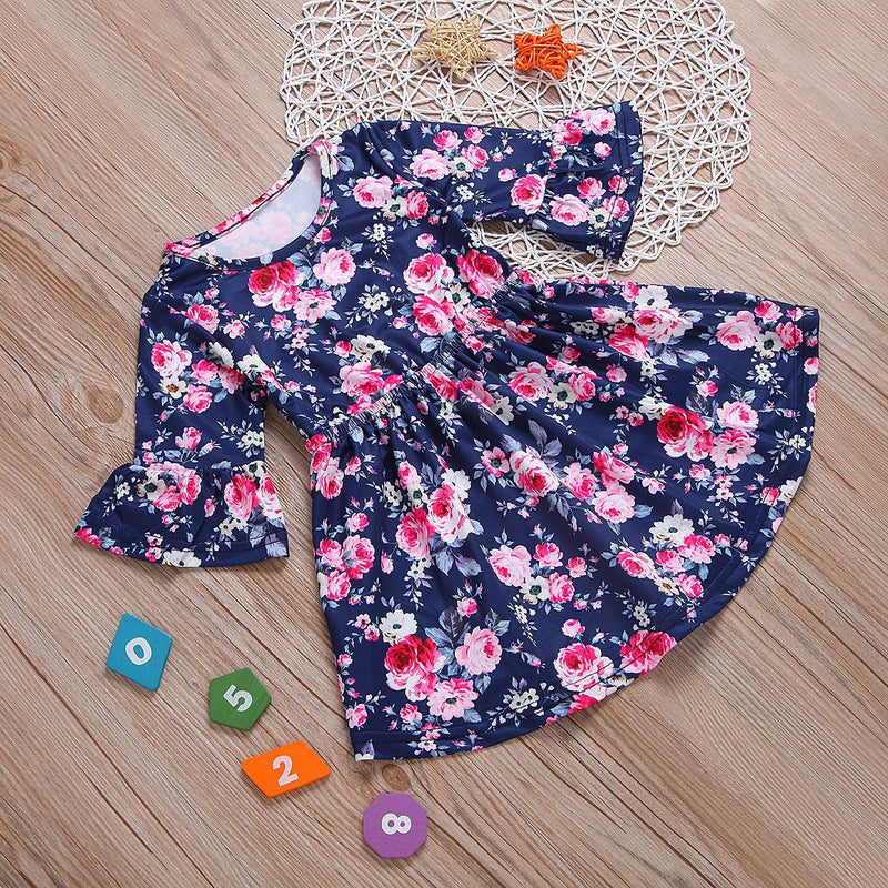 Toddler Girls Flower Allover Flare Sleeve Princess Dress - PrettyKid