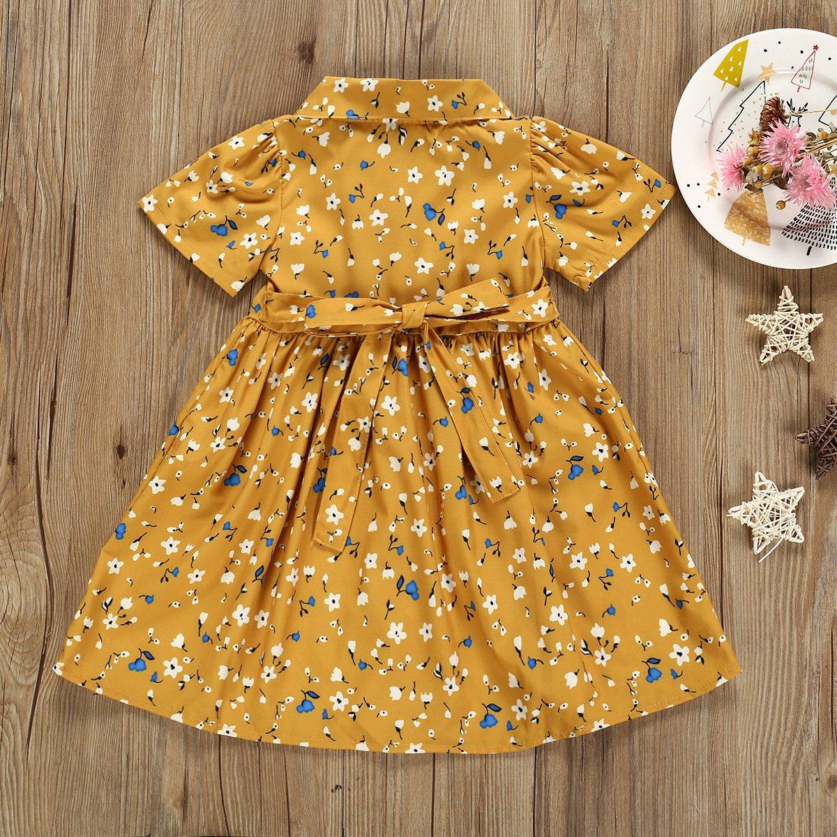 Girls Fashion Lapel Floral Allover Dress - PrettyKid