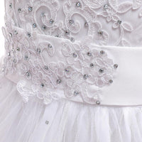 Girls Bow Embroidered Tailed Wedding Dress - PrettyKid