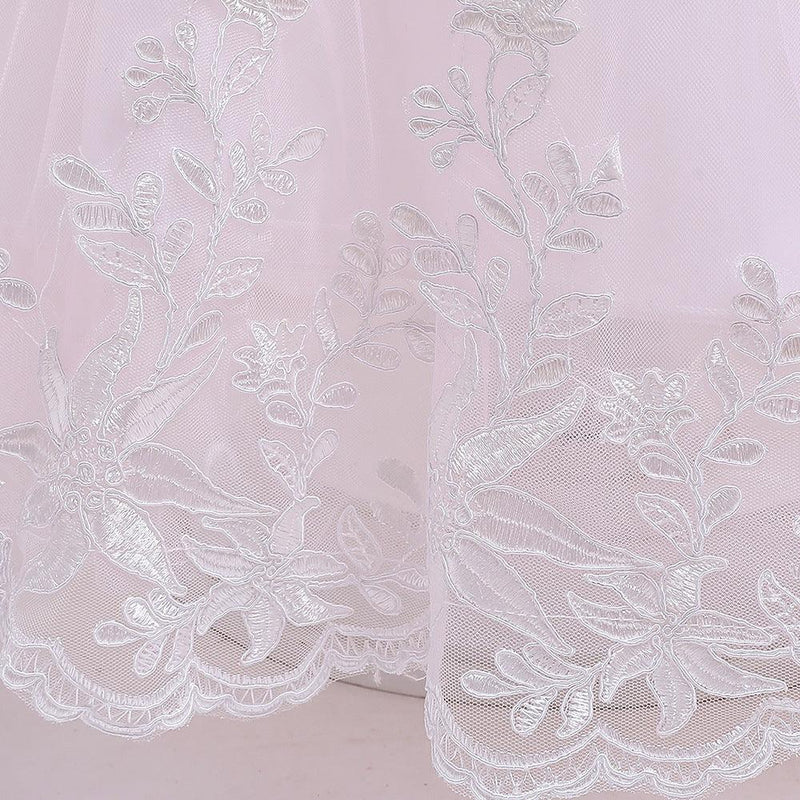 Girls Bow Embroidered Tailed Wedding Dress - PrettyKid