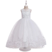 Girls Bow Embroidered Tailed Wedding Dress - PrettyKid