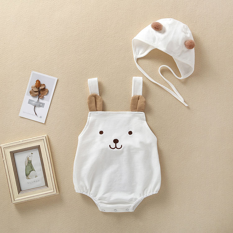 2022 Spring and Autumn Models Infant and Toddler Baby Boys and Girls Cute Little Bear Sleeveless Straps Cotton Harness Hat Two-piece Set - PrettyKid