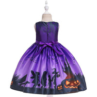 Children Kids Sleeveless Satin Pumpkin Print Halloween Dress - PrettyKid