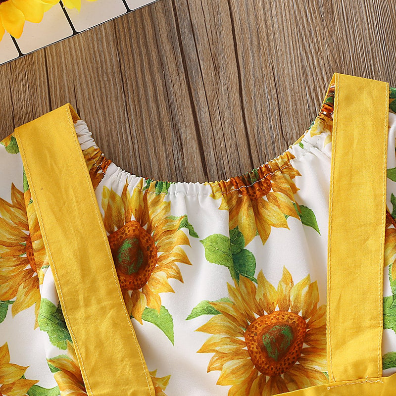 Baby Girls Sunflower Flared Sleeve Top & Suspender Skirt - PrettyKid