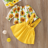 Baby Girls Sunflower Flared Sleeve Top & Suspender Skirt - PrettyKid