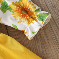 Baby Girls Sunflower Flared Sleeve Top & Suspender Skirt - PrettyKid