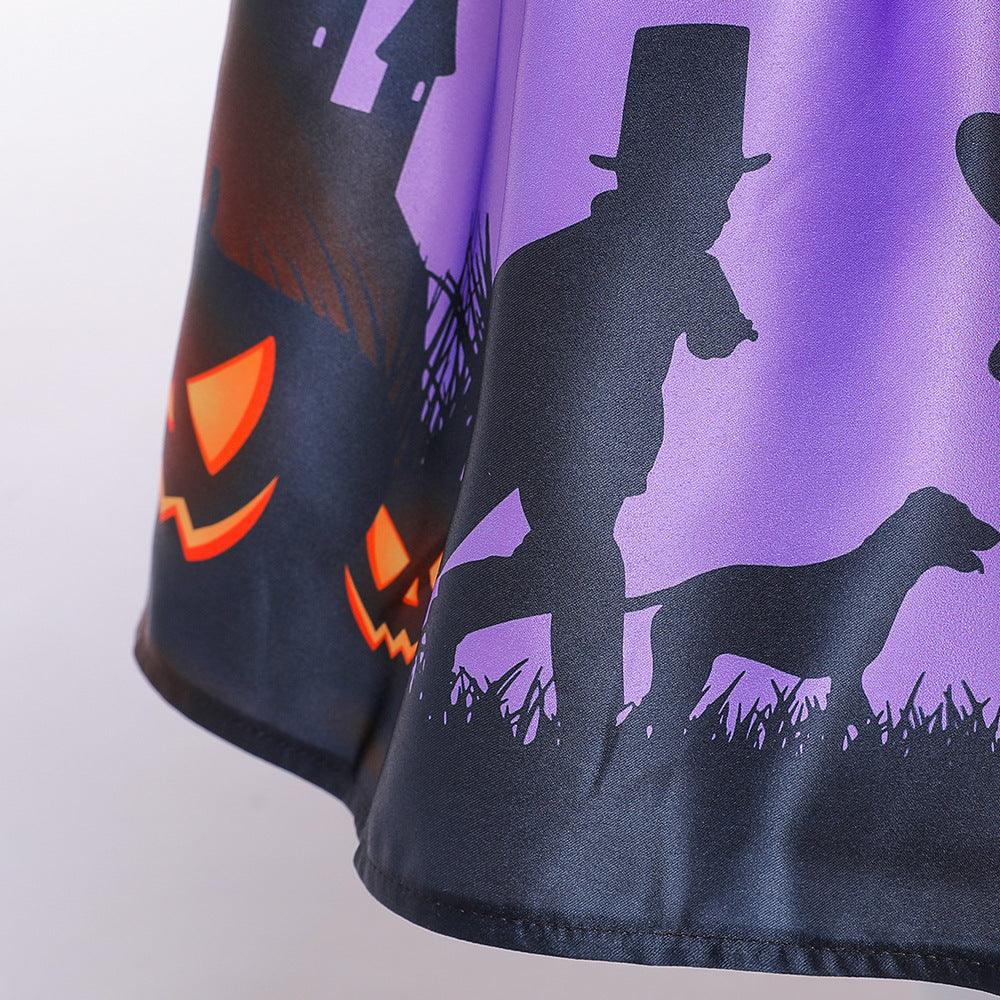 Children Kids Sleeveless Satin Pumpkin Print Halloween Dress - PrettyKid