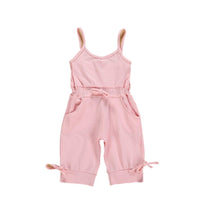 Toddler Kids Girl Solid Cotton Suspender Bow Jumpsuit Pants - PrettyKid