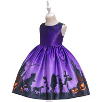 Children Kids Sleeveless Satin Pumpkin Print Halloween Dress - PrettyKid