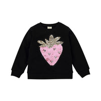 Toddler Kids Girl Solid Cartoon Strawberry Bead Round Neck Long Sleeve Sweater Top - PrettyKid