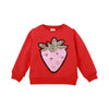 Toddler Kids Girl Solid Cartoon Strawberry Bead Round Neck Long Sleeve Sweater Top - PrettyKid