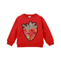 Toddler Kids Girl Solid Cartoon Strawberry Bead Round Neck Long Sleeve Sweater Top - PrettyKid