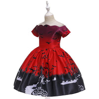 Toddler Children Halloween Pumpkin Bat Printed Princess Dress - PrettyKid