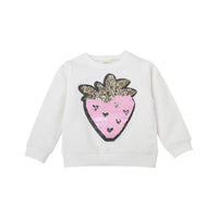 Toddler Kids Girl Solid Cartoon Strawberry Bead Round Neck Long Sleeve Sweater Top - PrettyKid