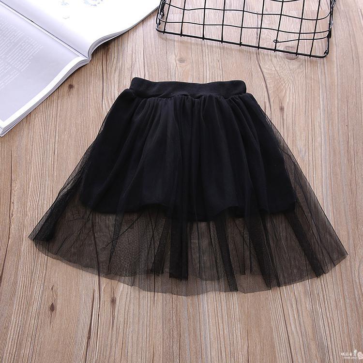 Girls Fashion Cartoon Trumpet Sleeve Top And Letter Printed Mesh Skirt - PrettyKid