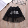 Girls Fashion Cartoon Trumpet Sleeve Top And Letter Printed Mesh Skirt - PrettyKid