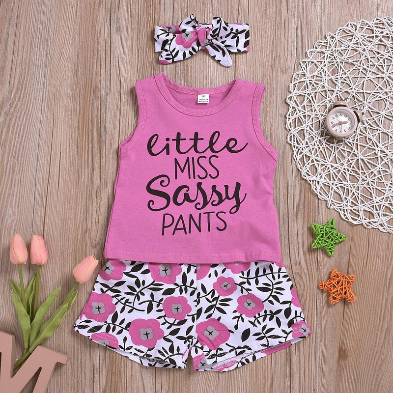 Toddler kids girls' letter sleeveless T-shirt printed shorts set - PrettyKid