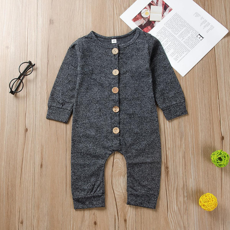 Toddler boys girls' long sleeve solid color button jumpsuit - PrettyKid