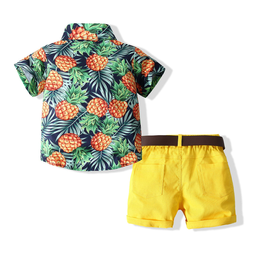 18months-6years Toddler Boy Sets Children's Clothing Wholesale Pineapple Short Sleeve Shirt & Shorts Set With Belt - PrettyKid