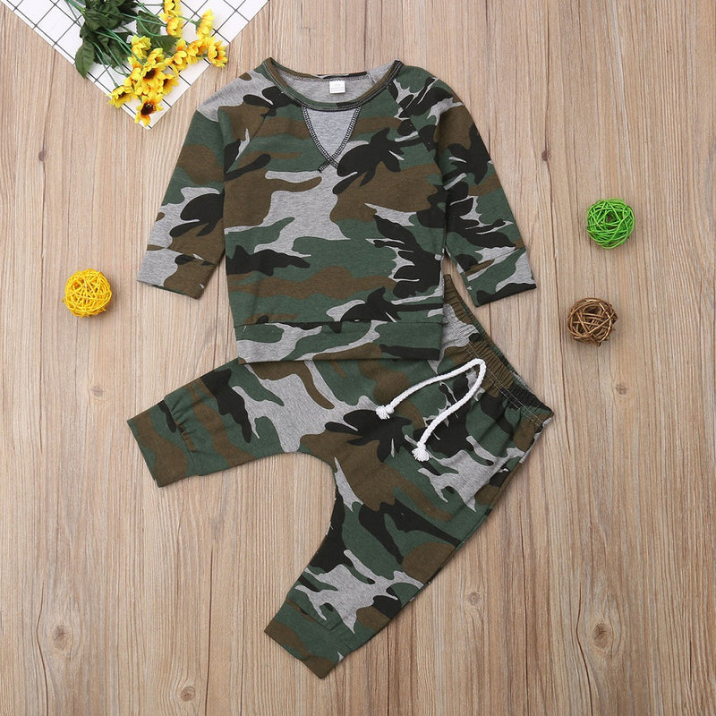 Toddler Boys Camouflage Print V-Neck Long Sleeve Suit - PrettyKid