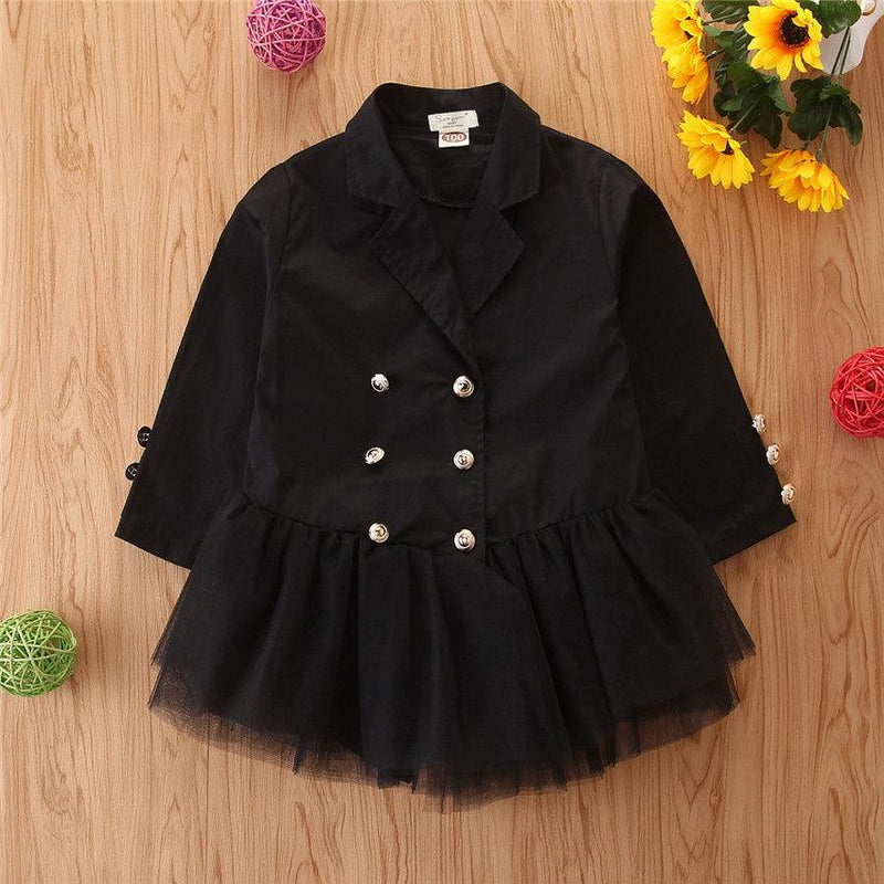 Girls Solid Long Sleeve Splicing Tulle Coats Wholesale - PrettyKid