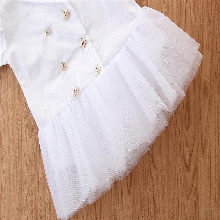 Girls Solid Long Sleeve Splicing Tulle Coats Wholesale - PrettyKid