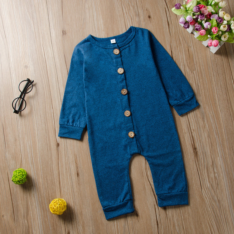 Toddler boys girls' long sleeve solid color button jumpsuit - PrettyKid