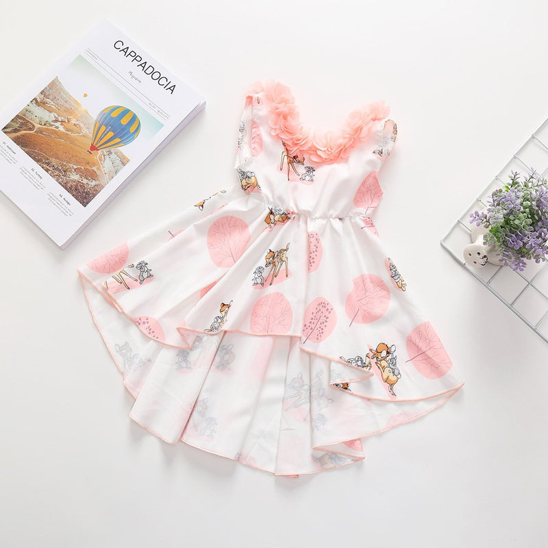 Toddler Girls Sleeveless Lace Collar Cartoon Printed Irregular Dress - PrettyKid