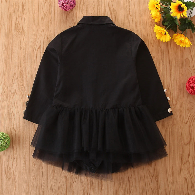 Girls Solid Long Sleeve Splicing Tulle Coats Wholesale - PrettyKid