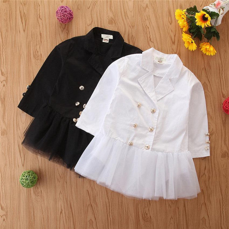 Girls Solid Long Sleeve Splicing Tulle Coats Wholesale - PrettyKid