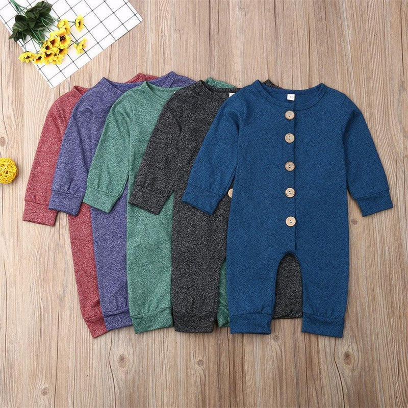 Toddler boys girls' long sleeve solid color button jumpsuit - PrettyKid