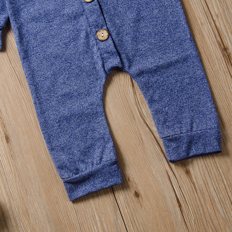 Toddler boys girls' long sleeve solid color button jumpsuit - PrettyKid