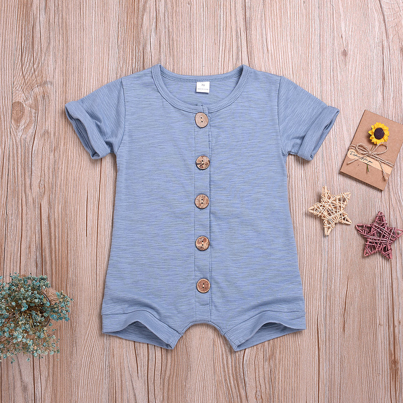 Toddler boys girls' short sleeve solid color button jumpsuit - PrettyKid