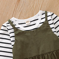 Toddler Kids Girls Knitted Cotton Stripe Long Sleeve Top Woven Suspender Pants Set - PrettyKid