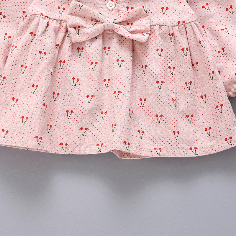 Toddler Kids Girls' Solid Cherry Print Bow Dress - PrettyKid