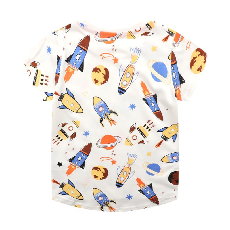 Boys Short Sleeve Rocket Print T-Shirt Toddler Tee Shirts Wholesale - PrettyKid