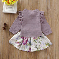 Toddler Girls Solid Color Long Sleeve Top Floral Skirt - PrettyKid