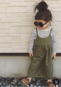 Toddler Kids Girls Knitted Cotton Stripe Long Sleeve Top Woven Suspender Pants Set - PrettyKid