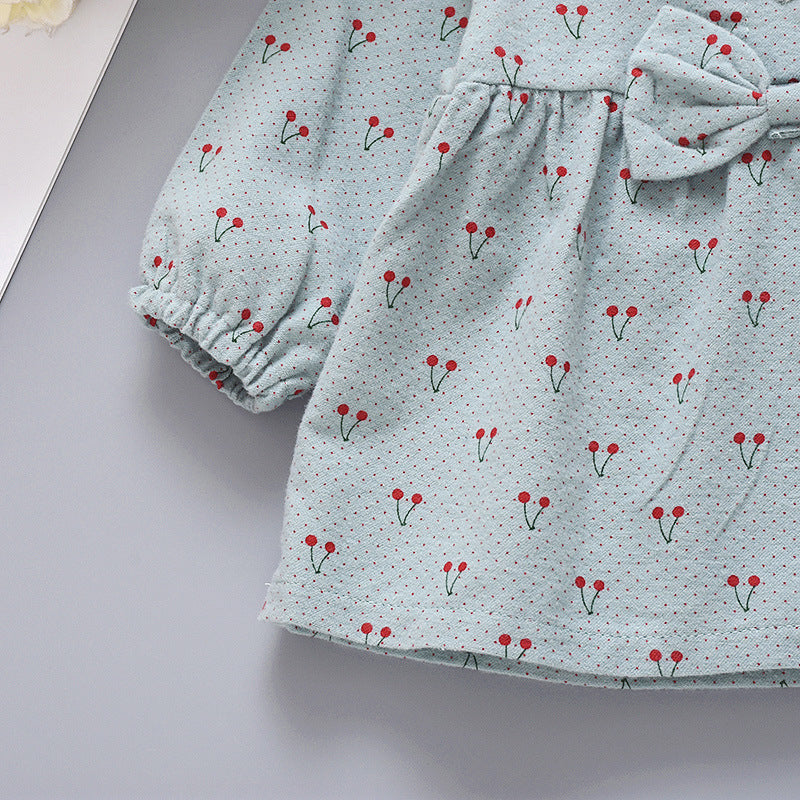Toddler Kids Girls' Solid Cherry Print Bow Dress - PrettyKid