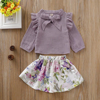 Toddler Girls Solid Color Long Sleeve Top Floral Skirt - PrettyKid