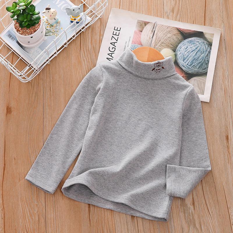 Toddler Kids Boys and Girls Solid Color High Collar Cute Owl Print Bottoming Shirt Children's Long-sleeved T-shirt - PrettyKid