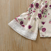 Toddler Kids Girls Flower Print Trumpet Sleeve Top Solid Color Perforated Denim Pants Set - PrettyKid