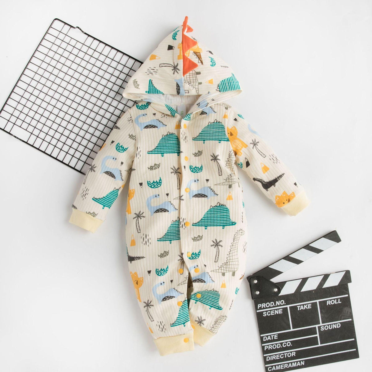 Baby Boys Girls Cotton Dinosaur Printed Long Sleeve One-piece Creeper - PrettyKid