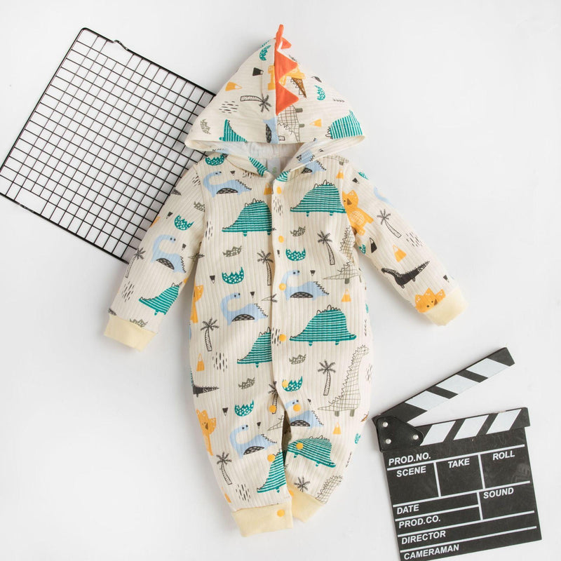 Baby Boys Girls Cotton Dinosaur Printed Long Sleeve One-piece Creeper - PrettyKid