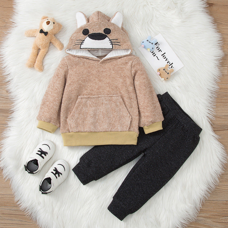 Cat Pattern Ear Hoodie And Pants Two Piece Baby Clothes - PrettyKid